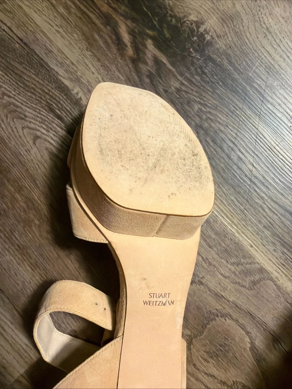Stuart Weitzman Beige Suede Platform Chunky Block Heels Sandals  Size 8.5 M